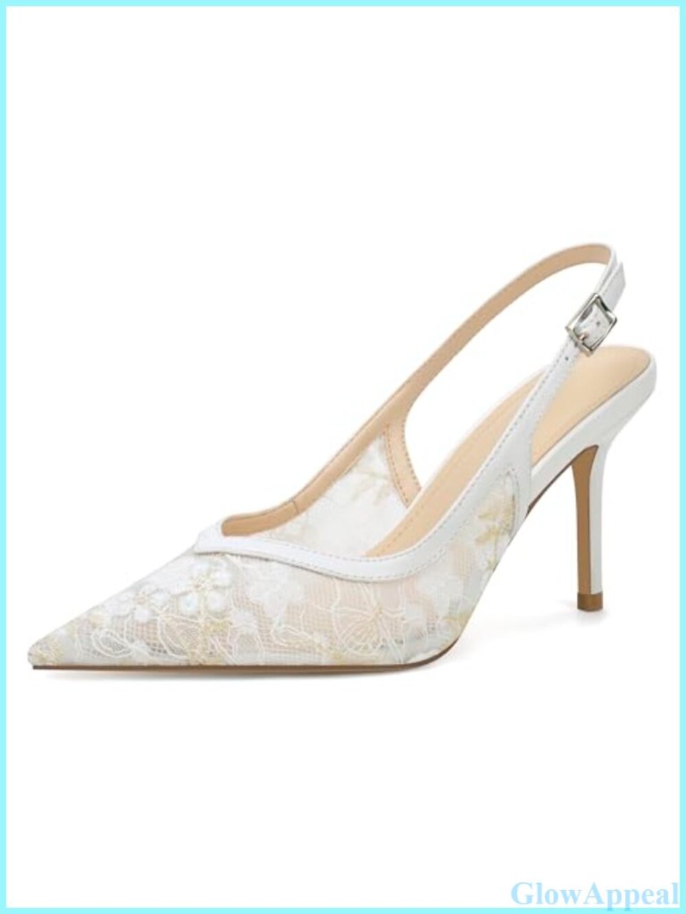Slingback Lace Mesh Heels Sequin Pointed Toe Kitten Stiletto Pumps